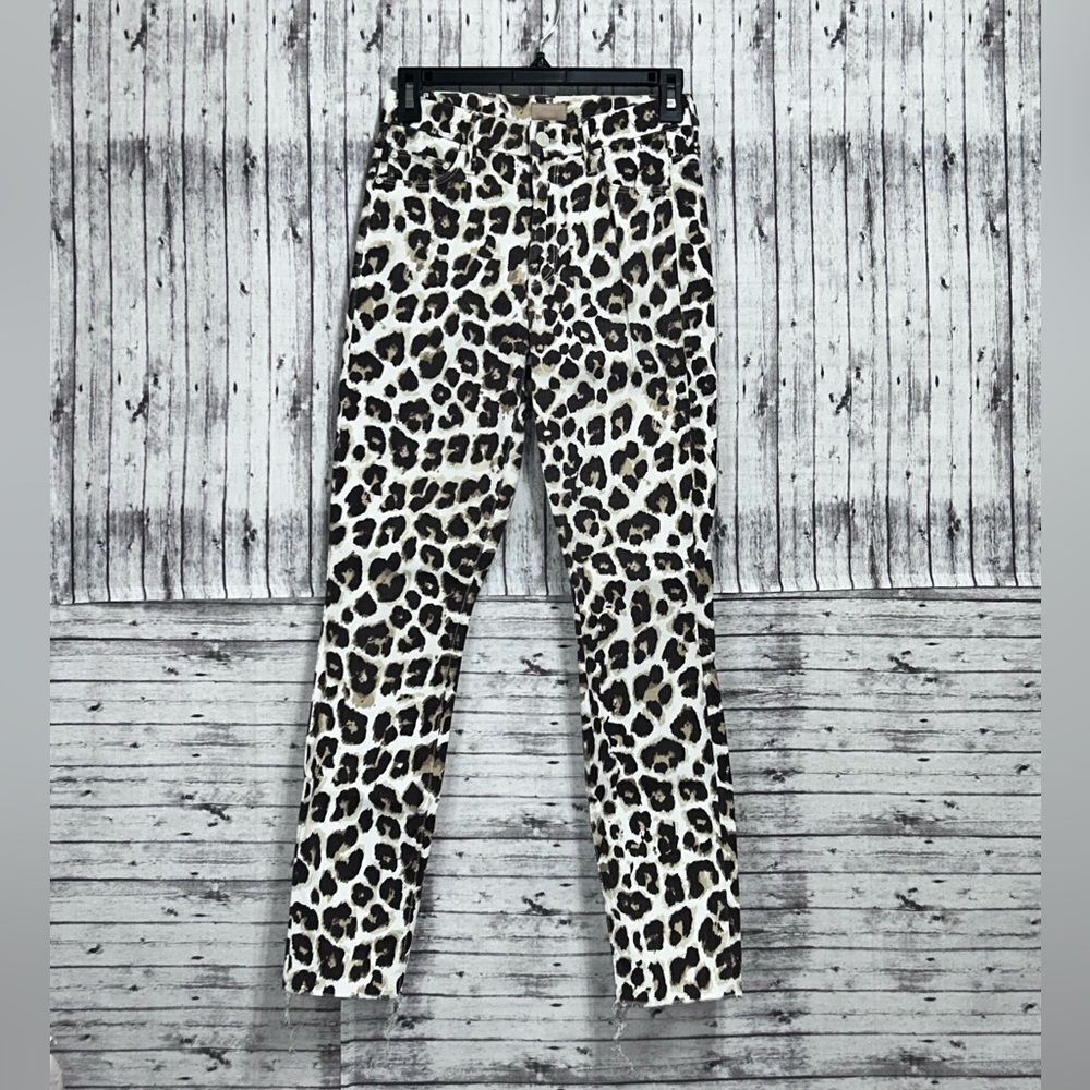 MOTHER Denim High Waisted Looker Ankle Fray Jeans Touch Of The Tiger